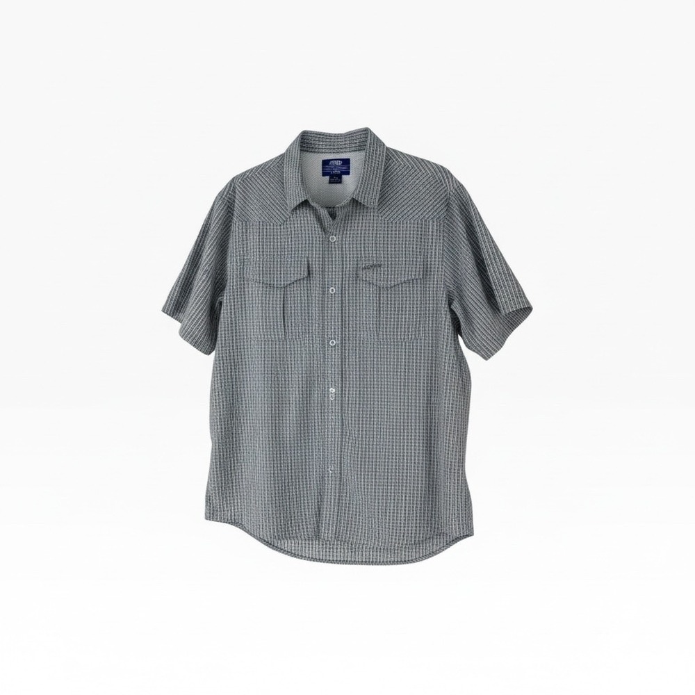 AFTCO Mens Large Grey Plaid Short Sleeve Fishing Shirt Ventilated Performance
